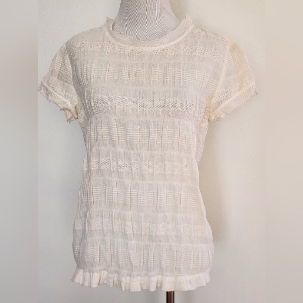 || SUNDANCE || ruched, cotton, blouse, boho, short sleeved, size small, boho